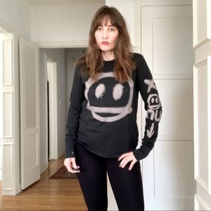 NUNUNU Smile Long Sleeve Black T-Shirt WOMEN’S S